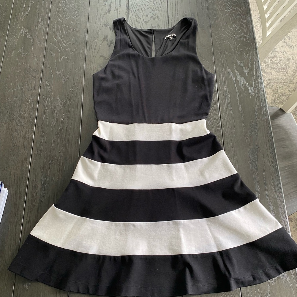 Express Black and White Striped Sleeveless Dress